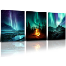 Canvas wanddecoratieset met noorderlicht, 12x16 inch (12x16 inch) ingelijst.