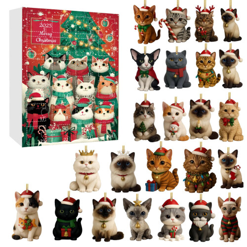 Katten-adventskalender met 24 ornamenten