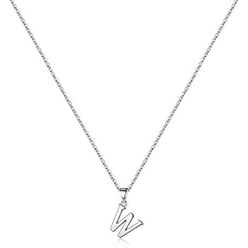 Sterling Silver Initial Pendant Necklace A-Z on Figaro Chain