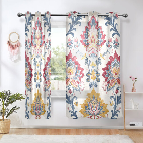 Cortinas térmicas blackout com estampa floral boho de 63 polegadas (160 cm).