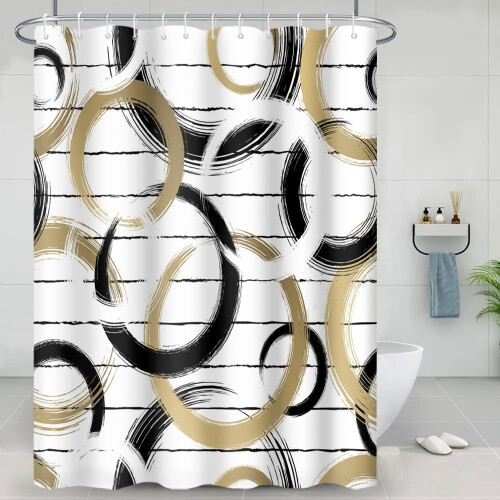 Perdea de duș geometrică alb-negru, 72x72inch 1