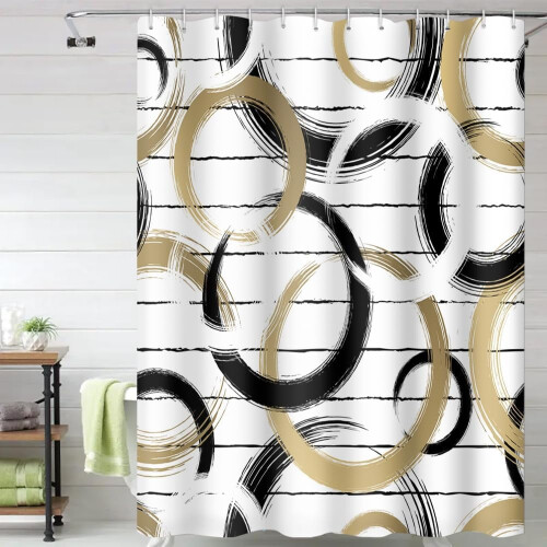 Perdea de duș geometrică alb-negru, 72x72inch 2