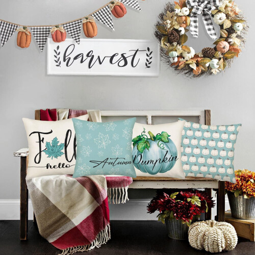 Fodere per cuscini decorativi in stile rustico, set da 4 pezzi, 50x50 cm, blu 1