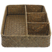 Panier porte-sachets de thé et de sucre en jonc de mer, en osier