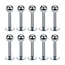 Piercing per labbro in acciaio inox 1,2x10x3mm con sfera argentata 10