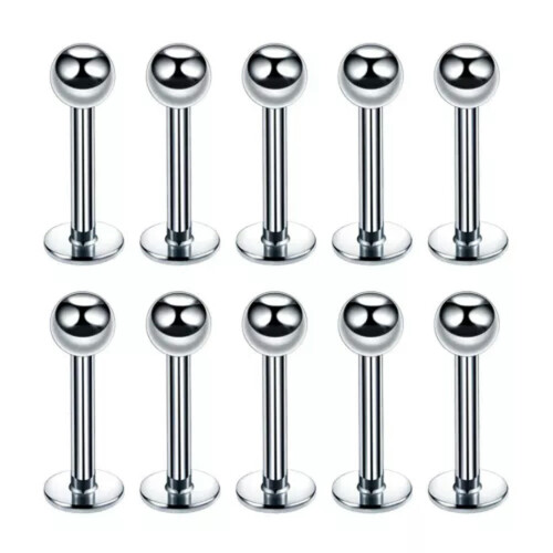 Labret læbestift i rustfrit stål 1,2x10x3mm sølvkugle 10