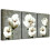 Ensemble de tableaux abstraits de fleurs blanches sur toile grise et verte (3) 1