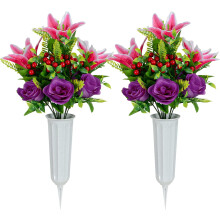 Ensemble de fleurs commémoratives avec vase – Lys rouge et