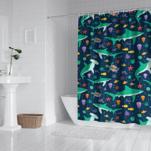 Badrumsdraperi för barn Shark Zone 72x84 tum Vattentät polyester 1