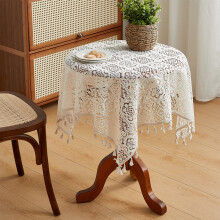 Vintage gehaakt rond tafelkleed, wit, klein