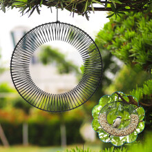 Hanging Bird Feeder Iron Mesh Tray Matte Black
