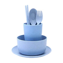 Wheat Straw Dinnerware Set 6-Piece Blue Portable Tableware