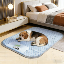 (XL (89.92*70.1cm), Blue) Tapis rafraîchissant pour chien gris avec tissu texturé de perles de glace, motif de feuille de Lotus câlinant le