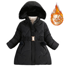 Kids Puffer Jacket Hooded Zip-Up Black 110cm