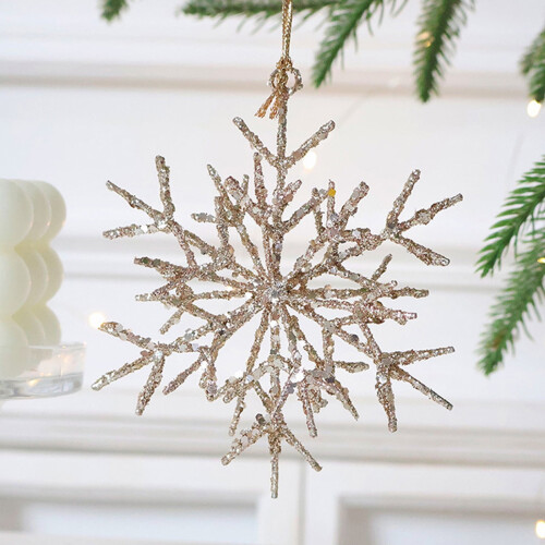 Christmas Tree Ornament Wrought Iron Snowflake 3D Beige