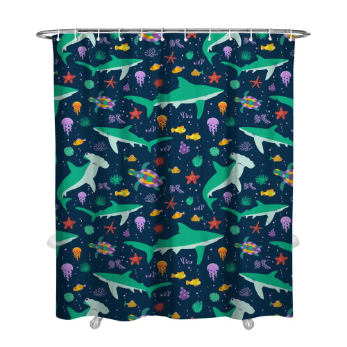 Badrumsdraperi för barn Shark Zone 72x84 tum Vattentät polyester