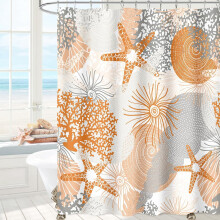 Douchegordijn met oceaanmotief, oranje kustdesign, 72x72 cm