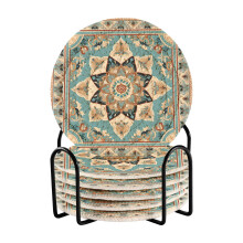 Mandala Boho onderzetters set van 6 stuks met houder