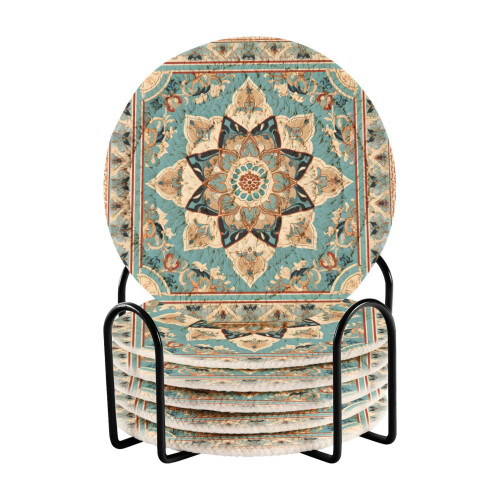 Mandala Boho onderzetters set van 6 stuks met houder