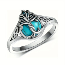 Ring i 925 sterlingsilver med turkos och månsten för kvinnor, vintage