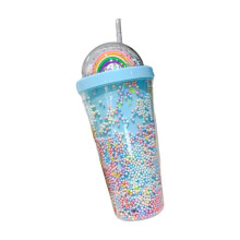 Vaso con pajita antiderrame en forma de corazón, de plástico azul cielo, 350 ml.