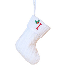 Witte gebreide kerstkousen met initialen, 7,9 inch (19 cm)