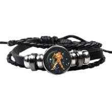 Bracciale Zodiaco in pelle nera con 12 costellazioni