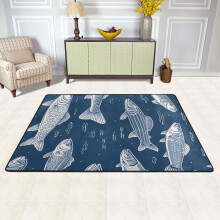 Fish Blue Area Rug Washable Non-Slip 72 x 48 Inches