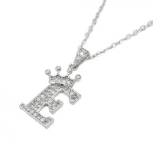 Halsband med hänge i sterlingsilver med krona och bokstav, AZ, unisex