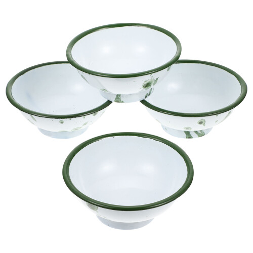 Green Enamel Bowls Set Vintage Kitchen Storage 4 pcs