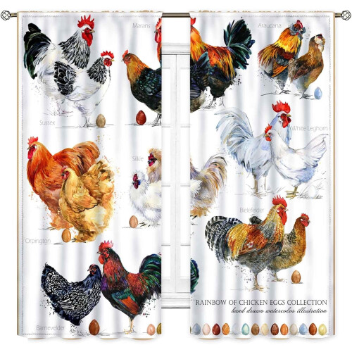 Rooster Kitchen Curtains Farmhouse Chicken Pattern Blackout 1
