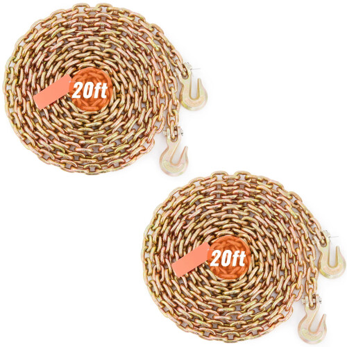 Tow Chain with Hooks 5/16 inch x 20 ft 4900 lbs 2 Pack