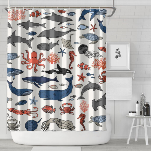 Haifisch-Badezimmervorhang aus Polyester, wasserdicht, 183 x 213 cm 1