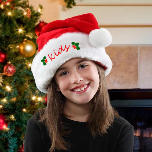 Santa Hat Embroidered Personalized Red Polyester Adult Size