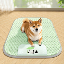(XL (89.92*70.1cm), Green) Grijze hondenkoelmat met ijskraaltextuurstof, Panda knuffelend lotusbladpatroon, zomerverkoelend slaapmatje voor