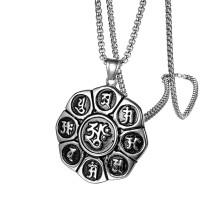 Men's Stainless Steel Vintage Pendant Necklace with 6 Words
