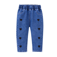 Girls' Denim Pants with Embroidered Heart, Elastic Waist,