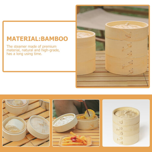 Bamboo Steamer Set Light Yellow 14x5.1x5.1 in 1