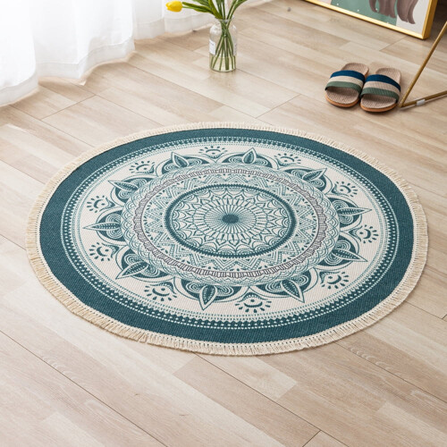 Grønt mandala rundt teppe 86x86 cm sklisikkert 1