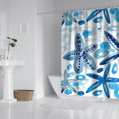 Cortina de chuveiro com estrela-do-mar subaquática, 183 x 213 cm (72 x 84 polegadas), à prova d'água. 2