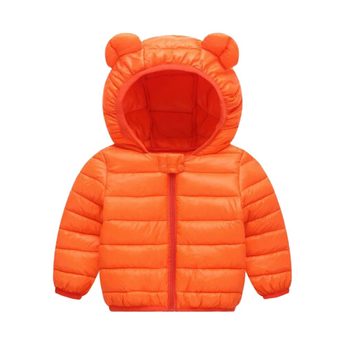 Kinderdonsjack met oorkappen en ritssluiting, oranje