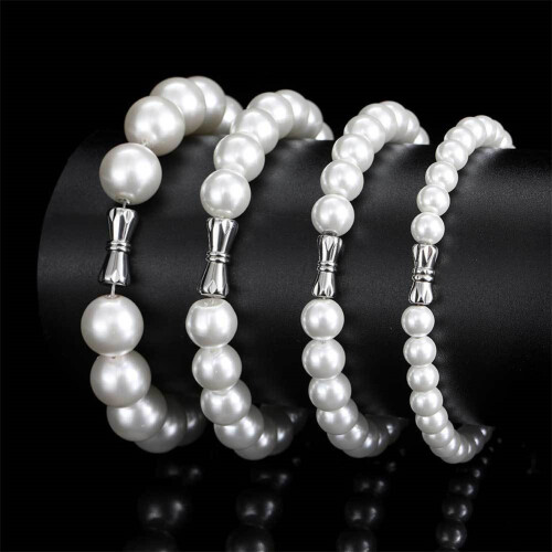 Colar feminino de aço inoxidável com pérolas, prateado, 10 mm 1