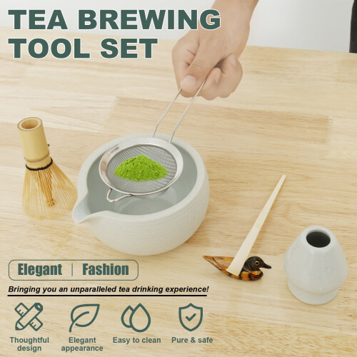 Set di fruste per matcha con ciotola in ceramica e colino (6 pezzi) 1