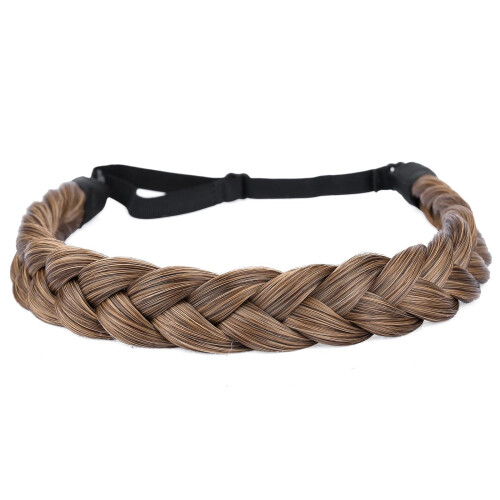 Faixa de cabelo trançada sintética grossa e larga com elástico trançado.