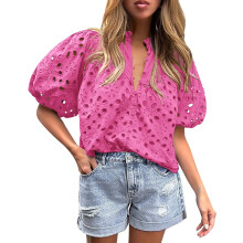 Damenbluse mit Spitzenstickerei und Cut-Outs