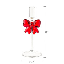 Portavelas navideño de cristal transparente con lazo