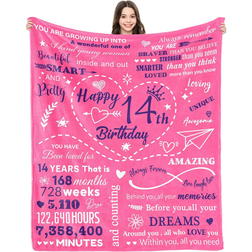 Couverture d'anniversaire pour filles 127 x 152 cm, thème joyeux