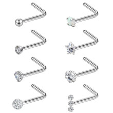 Puces d'oreilles en titane pour le nez, en forme de L, 20 g, 8 pièces
