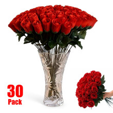 Rosas artificiais de seda vermelhas com haste longa de 35 cm (30 unidades).