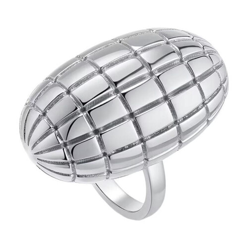 Women's Stainless Steel Oval Engraved Wedding Ring Silver